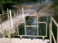 Murphy's Pier viewed towards  shore including paved boat launch
